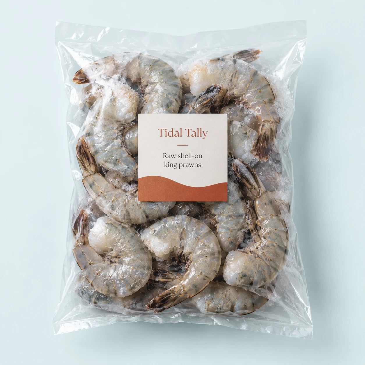 Raw shell-on king prawns